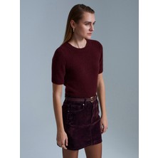 Dilvin 10651 Yün Karışımlı Kısa Kollu Kazak-Mürdüm