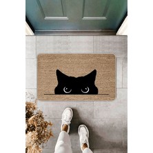 Suare Concept Bej Kedi Desenli Kapı Önü Paspası KP09