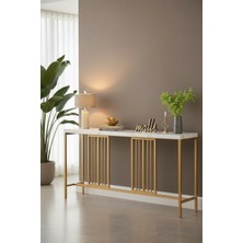 Tolia Home Petek Üstü Raf Beyaz Mermer-Gold Renk Metal Iskeletli Özel Tasarım Dresuar Ve Konsol Bar Masası