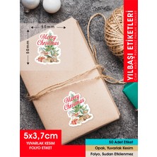 Letbil Reklam Yılbaşı Ağacı Etiket - 1 , Merry Christmas, 5 cm - 50 Adet Folyo Sticker