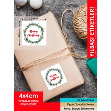 Letbil Reklam Yılbaşı Çelenk Etiket - 2 , Merry Christmas, 4 cm - 55 Adet Folyo Sticker