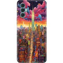 Grabono Tecno Spark 8 Pro Kılıf Renkli Silikon Kapak Retro Newyork