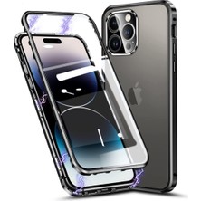 Nealdin iPhone 13 Pro Max 360° Manyetik Tam Koruma Kılıf,  Ön Arka Cam, Metal Şeffaf Çerçeve