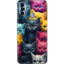 Grabono Tecno Spark 7 Pro Kılıf Renkli Silikon Kedi Ordusu