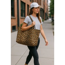 Lorevie Kadın Leopar Desenli Şık ve Fonksiyonel Pamuk Çanta
