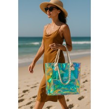 Lorevie Hologram Su Geçirmez Fermuarlı Pvc Kadın Plaj Çantası (Iç Çanta Hediyeli)