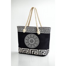 Lorevie Siyah Beyaz Desenli Kadın Plaj Çantası (Özel Tasarım)