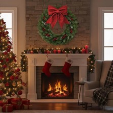 Mey İthalat Büyük ve Kaliteli Kırmızı Simli Eva Fiyonk Dekor Yılbaşı Çam Ağacı Duvar Süsü 60 x 65CM