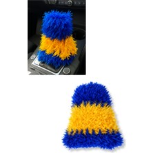 Tusba Market Uzun Tüylü Sarı Lacivert Pelüş Araç Oto Vites Körüğü Püskülü - Şık ve Yumuşak Vites Aksesuarı