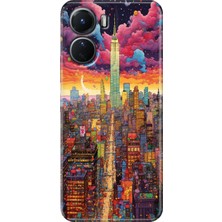 Grabono Vivo Y16 Kılıf Renkli Desenli Özel Tasarım Baskı Silikon Kapak Retro Newyork