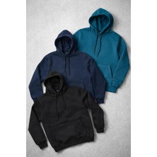 Damga Erkek Kapşonlu Kanguru Cepli 3 Lü Sweatshirt