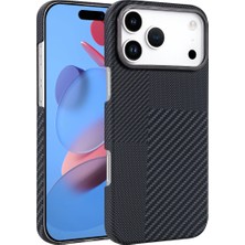 MobaxAksesuar Apple iPhone 17 Pro Kılıf Kevlar Desenli Karbon M-Safe Magnetik Şarj Vega-Msafe