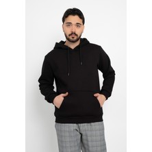 Basic Baskısız 3 Iplik Kapüşonlu Unisex Kanguru Cepli Kapüşonlu Sweatshirt Hoodie Sweat