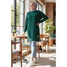 İlkimay.com Armalı Yırtmaç Detay Tunik 1665 - Zümrüt Yeşili