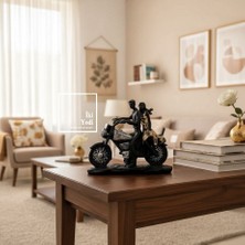 İki Yedi Konsept Flandre Motorsikletli Çift Biblo Dekoratif Heykel 26 cm Ev Ofis Masaüstü Obje Sevgiliye Hediye Şık