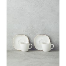 English Home Aren Porselen 4 Parça 2 Kişilik Kahve Fincan Takımı 80 ml Gold