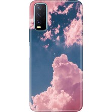 Grabono Vivo Y20/Y20S/Y11S Uyumlu Kılıf Renkli Desenli Özel Tasarım Baskı Tpu Uv Silikon Kılıf Pembe Bulut