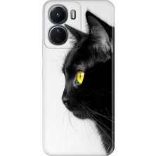 Grabono Vivo Y16 Kılıf Renkli Desenli Özel Tasarım Baskı Silikon Kapak Kedi Bakışı