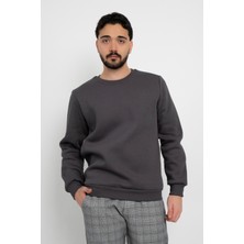 Basic Baskısız 3 Iplik Unisex Cepsiz Düz Sweatshirt Yuvarlak Yaka Sweat