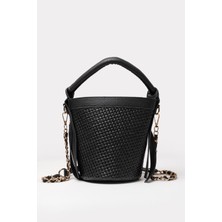 Icone Hasır Kova El Omuz Çantası Siyah