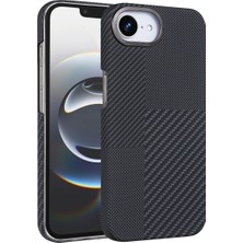 MobaxAksesuar Apple iPhone 16E Kılıf Kevlar Desenli Karbon M-Safe Magnetik Şarj Vega-Msafe