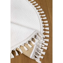 Valery Home Rölyef Aden Daire Krem Kaymaz Taban Kesme Halı Pon Pon