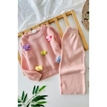Miniğimin Cicileri Fiyonk Örgü Detaylı Triko Kız Çocuk Takım - Pembe