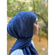 Shalby Tesettür Ipeksi Pamuk Jakar Şal Indigo