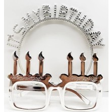 It's My Birthday Yazılı Taç ve Mum Şekilli Gözlük Seti Gümüş Renk