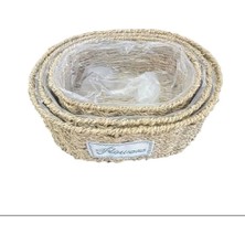 Lowell Home Oval Doğal Hasır Saksı Seti - 3'lü