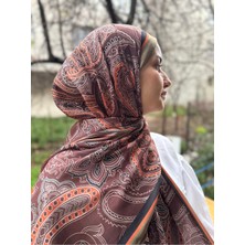 Shalby Tesettür Etnik Desenli Soft Pamuk Şal Turuncu-Kahve