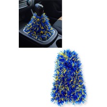 Tusba Market Sarı Lacivert Uzun Tüylü Pelüş Oto Vites Körüğü Püskülü - Yumuşak Dokulu - Tüm Araçlara Uyumlu