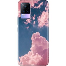 Grabono Vivo V21 Kılıf Resimli Desenli Özel Tasarım Silikon Pembe Bulut