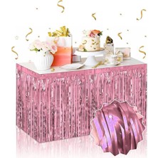 Kendinden Yapışkanlı Rose Gold Metalize Püsküllü Masa Eteği – 75 x 275 cm Parti Süslemesi