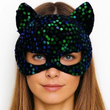 Lowell Home Siyah Kadife Kumaş Üzerine Mavi Yeşil Payetli Pullu Parti Maskesi 16X14 cm
