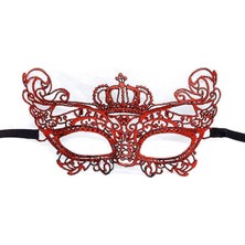 Kırmızı Renk Dantel Örgü Işlemeli Parti Maskesi Model 2