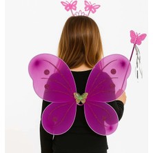 Fuşya Kelebek Kız Seti – 50 cm Kelebek Kanadı, Taç ve Asa
