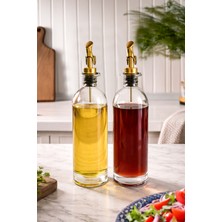 Porsima 3890 Gold Sızdırmaz Kapaklı Cam 2li Yağlık Sirkelik Yağdanlık Seti 500+500 ml