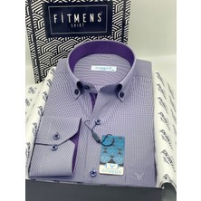 Fitmens Klasik Uzun Kol Pöti Kareli Yaka Düğmeli Hediye Kutulu Erkek Gömlek FS-002273 - Mor