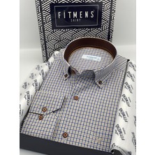 Fitmens Klasik Uzun Kol Yaka Düğmeli Pöti Kareli Hediye Kutulu Erkek Gömlek FS-003774 - Bej