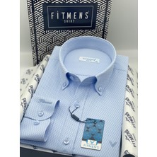 Fitmens Slim Fit Uzun Kol Baklava Desen Kol Nakışlı Yaka Düğmeli Hediye Kutulu Şık Erkek Gömlek FS-004200 - Mavi