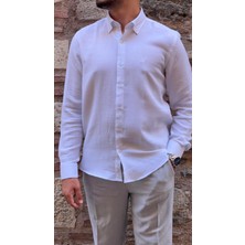 Fitmens Slim Fit Uzun Kol Müslin Pamuk Rahat Nefes Alabilen Kumaştan Yaka Düğmeli Hediye Kutulu Erkek Gömlek FS-004202 - Beyaz