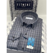 Fitmens Klasik Uzun Kol Kışlık Kareli Yaka Düğmeli Pamuklu Hediye Kutulu Erkek Gömlek FS-004342 - Gri