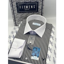 Fitmens Klasik Uzun Kol Cepsiz Yaka Manşet Beyaz Hediye Kutulu Erkek Gömlek FS-004328 - Siyah Beyaz