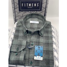 Fitmens Klasik Uzun Kol Kışlık %100 Cotton Kareli Yaka Düğmeli Hediye Kutulu Erkek Gömlek FS-003135 - Yeşil