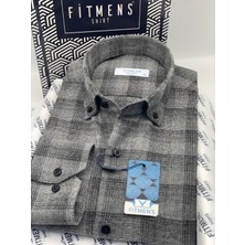 Fitmens Klasik Uzun Kol Kışlık %100 Cotton Kareli Yaka Düğmeli Hediye Kutulu Erkek Gömlek FS-003135 - Açık Lacivert