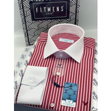 Fitmens Klasik Uzun Kol Cepsiz Yaka Manşet Beyaz Hediye Kutulu Erkek Gömlek FS-004328 - Bordo Beyaz