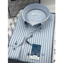 Fitmens Slim Fit Uzun Kol Likralı Çizgili Yaka Düğmeli Hediye Kutulu Erkek Gömlek FS-003669 - Açık Mavi