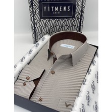 Fitmens Klasik Uzun Kol İnce Çizgili Cepli Hediye Kutulu Erkek Gömlek FS-003317 - Beyaz Kahve