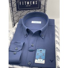 Fitmens Slim Fit Uzun Kol Baklava Desen Kol Nakışlı Yaka Düğmeli Hediye Kutulu Şık Erkek Gömlek FS-004200 - Lacivert
